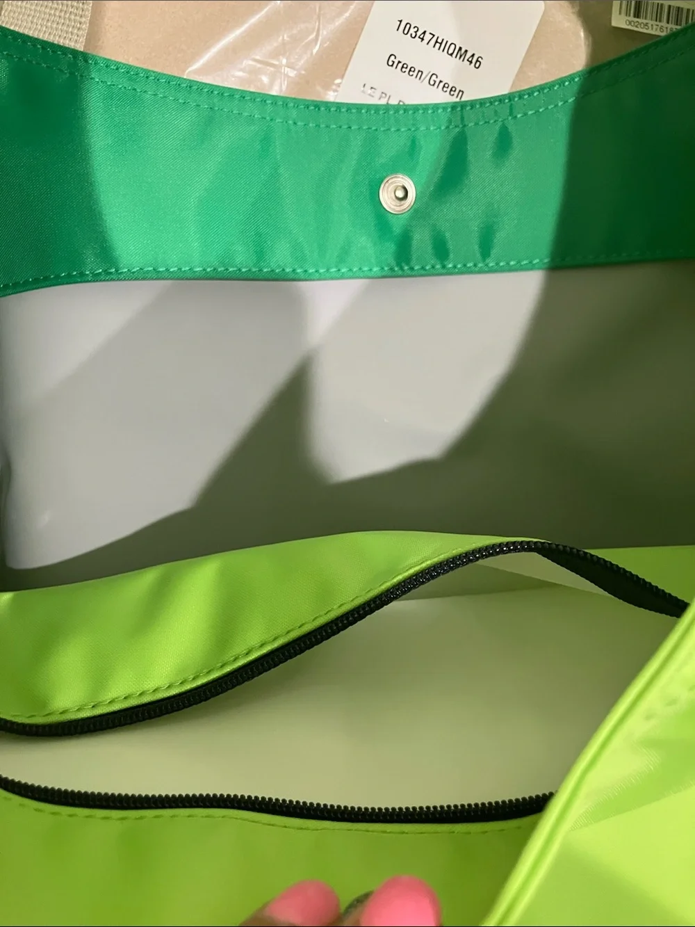 NEW Longchamp Green canvas Shoulder Tote with Silver Snap - Picture 11 of 15